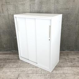 【お問い合わせの多い引違い書庫が入荷！スライド引き戸だから開閉スペースに困りません！】■ウチダ（UCHIDA）製　ハイパーストレージ（HS）シリーズ　3枚引き戸タイプ　引違い書庫　■天板なし　■シリンダー錠　■ホワイト