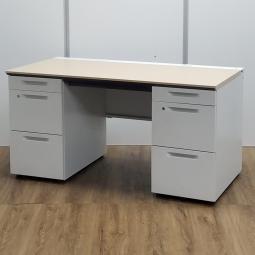 【商品入替のため、残り1台限り】コクヨ製　iSシリーズ　ナチュラル天板　W1400サイズ　上長席におすすめ！　収納量抜群の両袖机！　ワークスペース広々！　W1400サイズのナチュラル天板デスク　W1400両袖机！！