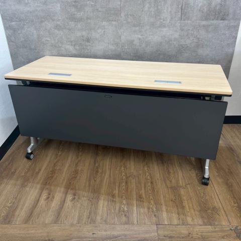 福岡発 テーブル 事務机 スチール ブラウン系 収納 引き出し 120cm木目調