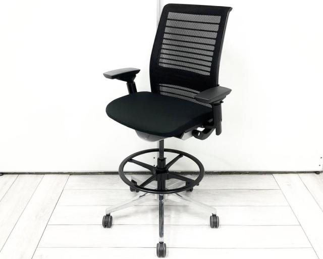 【☆中古希少！ハイチェアタイプ入荷！】■スチールケース　シンクチェア　可動肘付　ブラック　ランバーサポート付　足掛け付【Steelcase　Think】【ABW】★