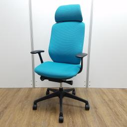 【商品入替のため、残り5脚限り】オカムラ製　シルフィーシリーズ　ブルーグリーン　ヘッドレスト　デザインアーム※固定肘　樹脂脚　肘付きハイバックチチェア！！