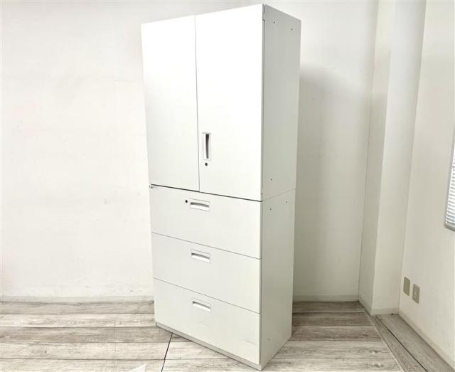 【定価約10万円】【オフィスの整理におすすめ！大容量のハイキャビネット！】■ダイシン工業/DSKシリーズ　■ハイキャビネット(上段両開き＋下段3段ラテラル)　■ホワイト　■シリンダー錠
