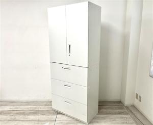 【定価約10万円】【オフィスの整理におすすめ！大容量のハイキャビネット！】■ダイシン工業/DSKシリーズ　■ハイキャビネット(上段両開き＋下段3段ラテラル)　■ホワイト　■シリンダー錠
