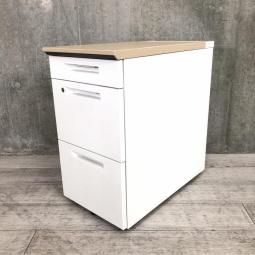 【関西倉庫在庫】　収納と作業スペースを同時に確保！　コクヨ　isシリーズ　3段脇机　本体ホワイト×木目天板タイプ　【弊社使用欄：A01015976】