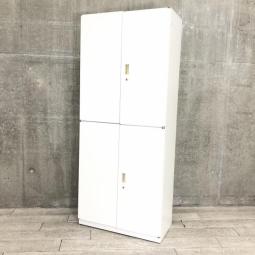 【4台限定】【耐久性抜群の国内メーカー品！両開き+両開きの書庫セット！】■イトーキ（ITOKI）製　シンライン（THIN LINE）書庫セット　両開き+両開き　■色：ホワイト　■シリンダー鍵
