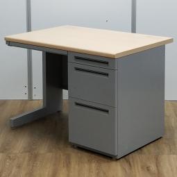ウチダ製　フィードシリーズ　ナチュラル天板/グレー　W1000サイズとのコンパクトサイズでもさすがの収納力！　W1000片袖机！！