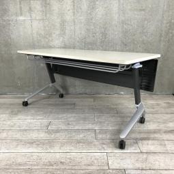 【2人使用におすすめ！ミーティング・会議に必須！】■コクヨ（KOKUYO）製　KT-620シリーズ　サイドスタックテーブル　幕板パネル付　■W1500×D600×H700mm　■天板：ホワイト　幕板：ナチュラルグレー