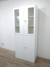 【西】★納品・設置に関してご気軽にお問い合わせください！！！★【福岡西店】【定価約16万円】【ガラス両開きとスチール両開き書庫の上下セット商品】■オカムラ製　レクトライン　上下書庫セット【チェア】【椅子】【熊本オフィス家具】【熊本中古家具】【中古事務什器】【中古チェア】【中古椅子】【半導体】