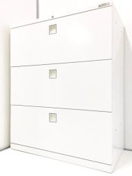 【奥行スリム400mmタイプの3段ラテラル書庫！　手狭なオフィスでも大活躍間違いなし！】■オカムラ（okamura）製　レクトライン(Rectline)　３段ラテラル書庫　奥行：400㎜　■ホワイト　■シリンダー錠 【高品質で安心のスチールキャビネット！】