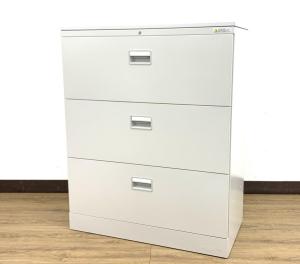 【天板付き】往年のオフィス定番シリーズ42型ローキャビネット3段ラテラル書庫！【倉庫在庫品】【TH】