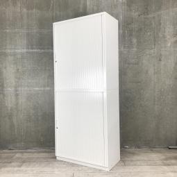 【レアな書庫セット！お好きな開き具合に調節出来るシャッター扉タイプ！】■イトーキ（ITOKI）　シンライン　シャッター戸上下セット　ハイキャビネット　■ホワイト　■シリンダー錠