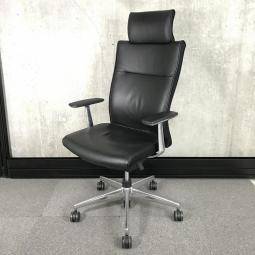【レザータイプなので上長席・役員用に最適！】■コクヨ（KOKUYO）　プントチェア（PUNTO）　ハイバック　肘付き　■革張りモデル　固定肘　■エアランバーサポート　■ヘッドレスト付き