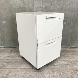 【奥行スリムなサイドキャビネット！】■プラス(PLUS)　リード(LEED)シリーズ　2段ワゴン　W395×D420×H620mm　シリンダー錠　ホワイト　※擦りキズありのためお安く！【インワゴン】