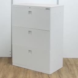 ★【商品入替のため、残り1台限り】オカムラ製　レクトラインシリーズ　ホワイト　ナチュラル天板　W800サイズ　オフィスの必需品！　大容量の3段キャビネット　3段ラテラル書庫！！