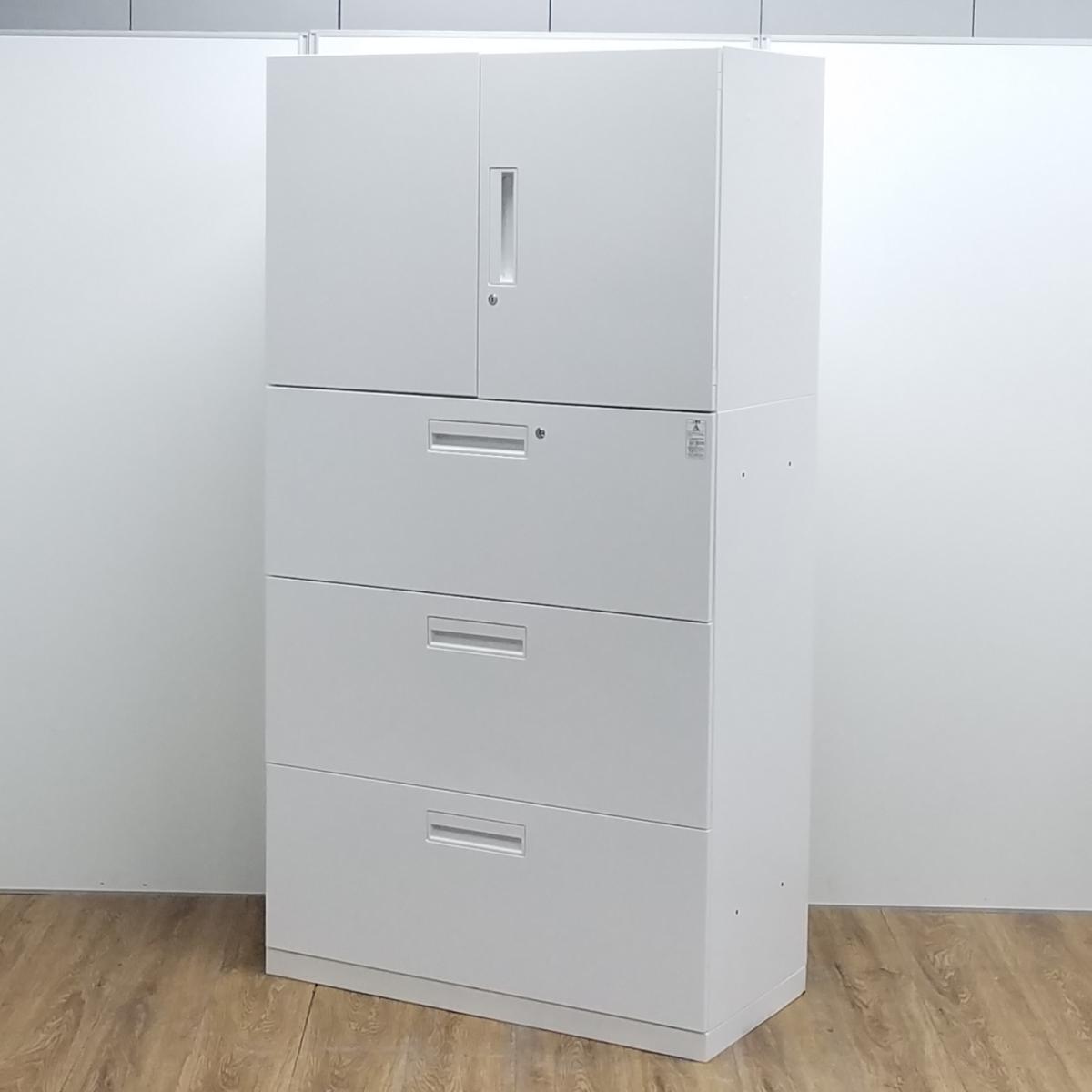 【5段分の収納・人気の両開きセット！すべての書類を見渡せ、必要な書類がラクに取り出せます！】■コクヨ（KOKUYO）製　エディア（EDIA）　上下両開き書庫セット　ハイキャビネット　H1700ｍｍ　■ホワイト　■シリンダー錠
                        エディア
                                    中古
            