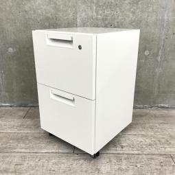 【手狭なオフィスでも使いやすい奥行スリムタイプ！】■プラス(PLUS)　リード(LEED)シリーズ　2段ワゴン　デスクインワゴン　W395×D420×H630mm　■シリンダー錠　■ホワイト　■サイドキャビネット
