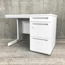 【ダイヤル錠】【コンパクトサイズの袖付き机】　内田洋行（UCHIDA）スカエナデスク　ダイヤル錠　片袖机　幅1000㎜　■色：ホワイト