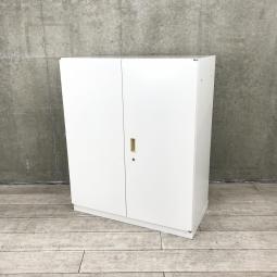 【オフィスの定番！大きく開いて見やすい両開き書庫！】■イトーキ（ITOKI）製　シンラインシリーズ (THIN LINE)　両開き書庫　ローキャビネット　■ホワイト　■シリンダー錠