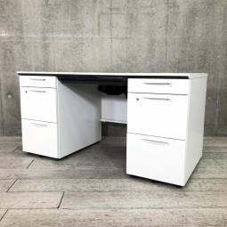 【上長席にもオススメ！】■コクヨ　isシリーズ　両袖デスク　W1400ｍｍ　ホワイト　引き出し付き　配線ダクト　収納　中古　福岡　博多　天神　九州最大級