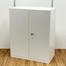 定番サイズ　オカムラ/レクトラインシリーズ　カラー：ネオホワイト　両開き書庫　鍵付き　シリンダー錠　天板無し