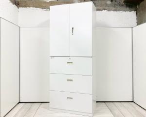 【7月上旬入荷予定！】【オフィス書類をたっぷり収納できる、人気の書庫セット】■ウチダ　BEストレージ　両開き＋３段ラテラル　書庫セット　W900/D450/H2150　■シリンダー錠　■ホワイト【弊社使用欄：A01019158】