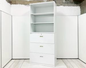 【7月上旬入荷予定！】【オフィス書類をたっぷり収納できる、人気の書庫セット】■ウチダ　BEストレージ　オープン＋３段ラテラル　書庫セット　W900/D450/H2150　■シリンダー錠　■ホワイト