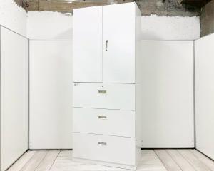 【7月上旬入荷予定！】【オフィス書類をたっぷり収納できる、人気の書庫セット】■ウチダ　BEストレージ　両開き＋３段ラテラル　書庫セット　W900/D450/H2150　■シリンダー錠　■ホワイト