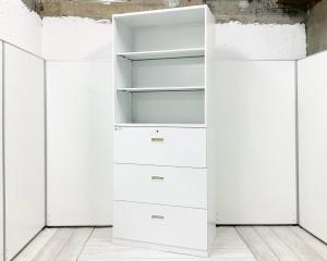 【7月上旬入荷予定！】【オフィス書類をたっぷり収納できる、人気の書庫セット】■ウチダ　BEストレージ　オープン＋３段ラテラル　書庫セット　W900/D450/H2150　■シリンダー錠　■ホワイト