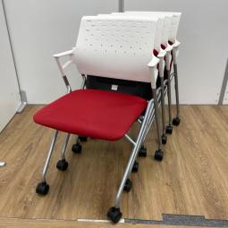 【4脚セット】コクヨ製　ピエガシリーズ　レッドｘホワイトカラー　ネスティングチェア
