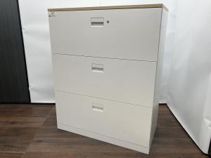 【在庫入れ替えSALE】【書類整理に！定番人気シリーズの引き出しタイプ書庫】■イトーキ（ITOKI）製　エスキャビネットシリーズ　3段ラテラル　■色：ホワイト　ナチュラル天板付き