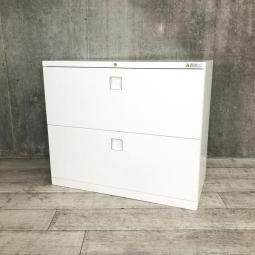 【窓下の収納にうってつけの高さ760mm・2段ラテラル書庫！】■オカムラ　レクトライン　2段ラテラル書庫　ローキャビネット　■本体：ホワイト　■シリンダー錠【AD】