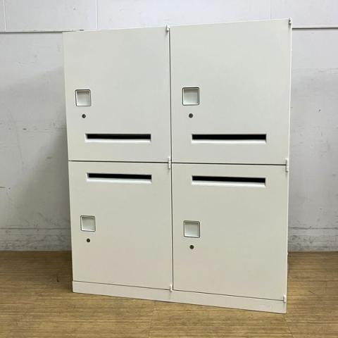 オカムラ　レクトライン　4人用メールロッカー　シリンダー錠　鍵付き　ホワイト　※個体によっては庫内のトレーは不足している場合もあります