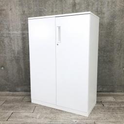【収納物がひとめで分かる両開き戸タイプ！】■コクヨ（KOKUYO）製　エディア（EDIA）シリーズ　両開き書庫　ローキャビネット　■天板・ベース付　■ホワイト　■シリンダー錠