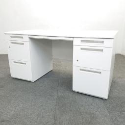 【充実のワークスペースで作業効率アップ！】■イナバ　デュエナシリーズ　両袖デスク　W1400×D700×H720mm　ホワイト　■豊富な引出しで机上をスッキリ整理！【Inaba　DuENA】