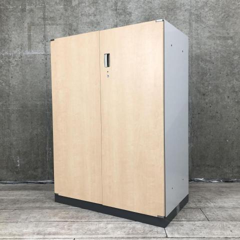 【オシャンティーな木目キャビネット！】■ウチダ　両開き書庫　W800mmタイプ　正面：ナチュラル/側：グレー　■大きく開いて収納物が見やすい！【UCHIDA　PS800】