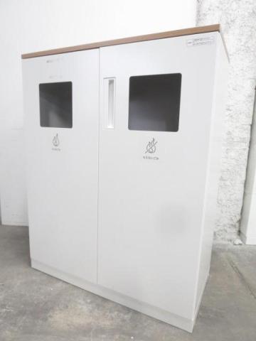 【あると便利な逸品！】リフレッシュスペースに設置もオススメ！　■コクヨ製　両開きトラッシュユニット（分別ダストボックス）　木目天板付き　■ぱっと見ではゴミ箱には見えないデザイン！