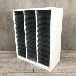 ※要状態確認！おつとめ品【書類整理の必須書庫！】オカムラ（okamura）レクトライン　クリスタルトレイキャビネット　A4サイズ　3列11段（浅型1段・深型10段）■色：ホワイト 【2503】弊社使用欄【A01001175】