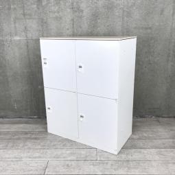 オカムラ　レクトライン　4人用メールロッカー　ダイヤル錠　メールポスト無し　天板ナチュラル（プライズウッドライト）×本体ホワイト