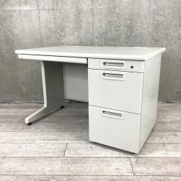 【収納とワークスペースの両立！横幅1100サイズ！】■プラス（PLUS）　LAデスク　片袖机　W1100×D700㎜　■ニューグレー　■シリンダー錠