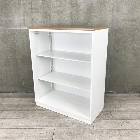 【見える化にフォーカスしたオープン書庫！】■コクヨ（KOKUYO）製　エディアシリーズ　オープン書庫　ローキャビネット　 W900×D450×H1130㎜　■天板：木目ブラウン/ベース付き　■ホワイト【弊社使用欄：A01023605】