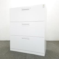 【収納量抜群の3段ラテラル書庫！A4書類が大量に収納可能！】■コクヨ（KOKUYO）　エディア（EDIA）　3段ラテラル　ローキャビネット　■ホワイト　■シリンダー錠　■ベース高さ/ 60㎜