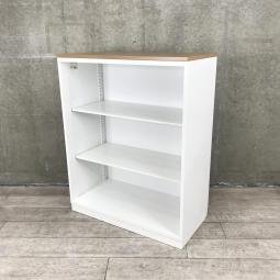 【見える化にフォーカスしたオープン書庫！】■コクヨ（KOKUYO）製　エディアシリーズ　オープン書庫　ローキャビネット　 W900×D450×H1130㎜　■天板：木目ブラウン/ベース付き　■ホワイト