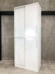 【在庫入替セール品！】【開閉時に場所を取らない引き違い戸の書庫セット！】■ウチダ製　HSシリーズ　引き違い＋引き違い　ハイキャビネット　2枚引き戸　■ホワイト　■シリンダー錠【AD】