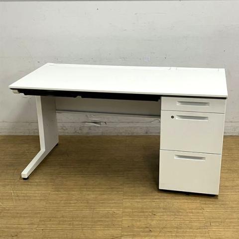コクヨ　iSシリーズ　片袖机　ゆったり使用できるW1400サイズ　ホワイト天板　鍵付き　シリンダー錠【愛知・名古屋・豊田・静岡・浜松】
