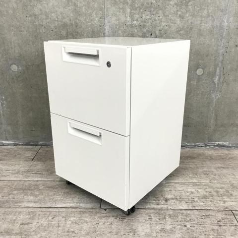 【定価約8万円】【手狭なオフィスでも使いやすい奥行スリムタイプが入荷いたしました！】■プラス(PLUS)　リード(LEED)シリーズ　2段ワゴン　W395×D420×H650mm　■シリンダー錠　■ホワイト　■サイドキャビネット