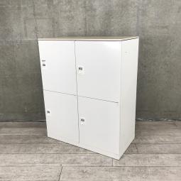【天板付き4人用パーソナルロッカーが入荷！カウンター代わりにも！】■オカムラ(okamura)製　4人用ロッカー　パーソナルロッカー　■ダイヤル錠　■ホワイト/天板：木目ナチュラル