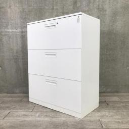 【収納量抜群の3段ラテラル書庫！A4書類が大量に収納可能！】■コクヨ（KOKUYO）　エディア（EDIA）　3段ラテラル　ローキャビネット　■ホワイト　■シリンダー錠　■天板付き