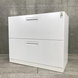 【高さ760㎜！珍しい2段ラテラル！】■コクヨ（KOKUYO）製　エディア（EDIA）シリーズ　２段ラテラル　ローキャビネット　■ホワイト　■シリンダー錠　■ベース付き【IB】