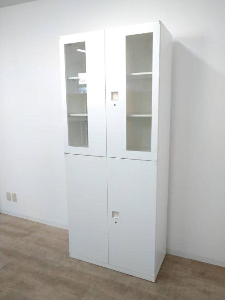 OKAMURA オカムラ キャビネット レクトライン 書庫 ホワイト 両開き 中古】レクトライン オカムラ/okamura ハイキャビネット／両開き