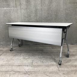 【折りたたみ収納が秀逸！スタイリッシュなデザインで高品質！】■オカムラ(okamura)製　インターアクトNT（INTER ACTNT）　サイドスタックテーブル　W1500×D450×H720mm　■幕板/キャスター付　■ホワイト